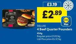 Lidl 4 Beef Quarter Pounders offer
