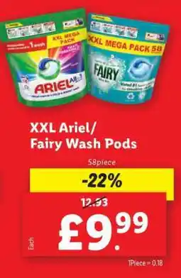 Lidl XXL Ariel/Fairy Wash Pods offer