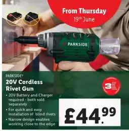 Lidl PARKSIDE 20V Cordless Rivet Gun offer