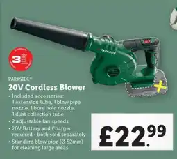 Lidl PARKSIDE 20V Cordless Blower offer