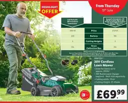 Lidl PARKSIDE 20V Cordless Lawn Mower offer