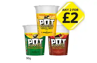 Londis Pot Noodle Original Curry, Chicken & Mushroom, Beef & Tomato offer