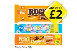 Londis Rocky Caramel, Party Rings, Fox's Crunch Creams offer