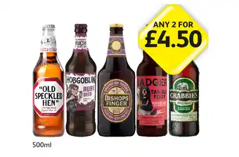 Londis Old Speckled Hen, Hobgoblin, Bishops Finger, Badger Tangle Foot, Crabbies offer