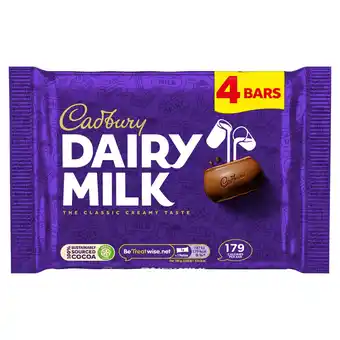 Tesco Cadbury Dairy Milk Chocolate Bar 4 Pack Multipack 134g offer