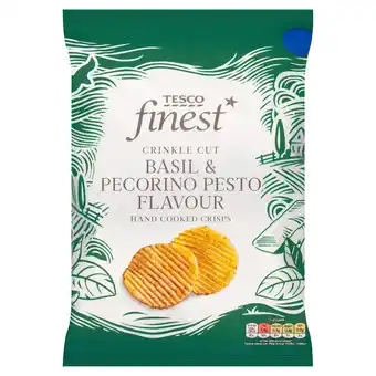 Tesco Tesco Finest Crinkle Cut Basil Pesto Flavour Hand Cooked Crisps 150g offer