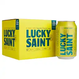 Tesco Lucky Saint Alcohol Free Lemon Lager Cans 4x330ml offer