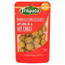 Tesco Fragata Marinated Stoneless Olives with Olive Oil & Hot Chilli 70g offer