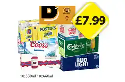 Londis Draught, Foster's Shandy, Brewdog Cold Beer, Coors, Carlsberg, Rekorderlig, Bud Light offer