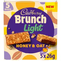 Tesco Cadbury Brunch Light Honey & Oat Milk Chocolate Cereal Bars 5 x 26g offer