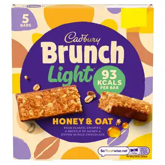 Tesco Cadbury Brunch Light Honey & Oat Milk Chocolate Cereal Bars 5 x 26g offer