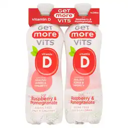 Tesco Get More Vits Vitamin D Still Raspberry & Pomegranate 4 x 500ml offer