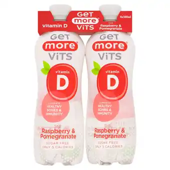 Tesco Get More Vits Vitamin D Still Raspberry & Pomegranate 4 x 500ml offer