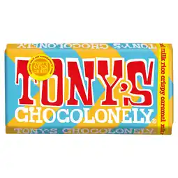 Tesco Tonys Chocolonely Milk Chocolate Rice Crisp Caramel 180g offer
