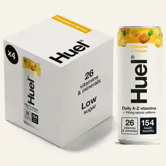 Tesco Huel Daily A-Z Pineapple & Mango Sparkling Multivitamin Energy Drink 4 x 330ml offer