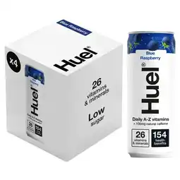 Tesco Huel Daily A-Z Blue Raspberry Sparkling Multivitamin Energy Drink 330ml 4 Pack offer