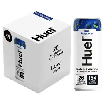Tesco Huel Daily A-Z Blue Raspberry Sparkling Multivitamin Energy Drink 330ml 4 Pack offer