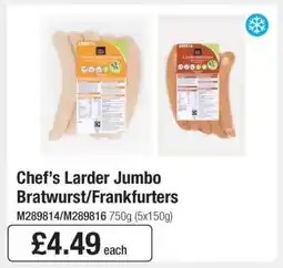 Makro Chef’s Larder Jumbo Bratwurst/Frankfurters offer