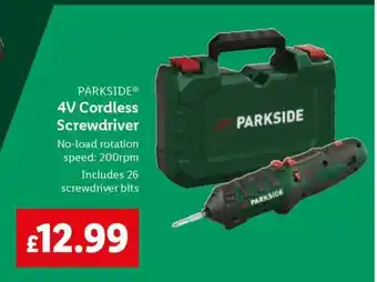 Lidl Parkside 4V Cordless Screwdriver offer