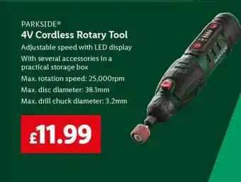 Lidl PARKSIDE 4V Cordless Rotary Tool offer