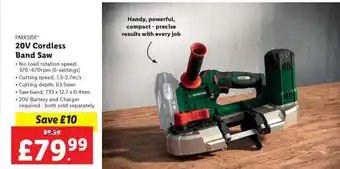 Lidl PARKSIDE 20V Cordless Band Saw offer