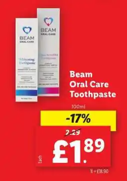 Lidl Beam Oral Care Toothpaste offer