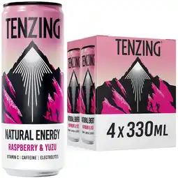 Tesco Tenzing Natural Energy Drink - Raspberry & Yuzu 4 x 330ml offer