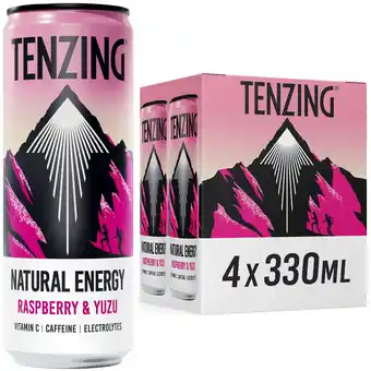 Tesco Tenzing Natural Energy Drink - Raspberry & Yuzu 4 x 330ml offer