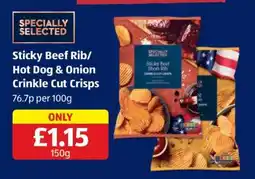 Aldi Sticky Beef Rib/Hot Dog & Onion Crinkle Cut Crisps offer