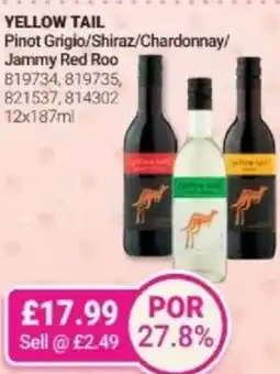 Bestway YELLOW TAIL Pinot Grigio/Shiraz/Chardonnay/ Jammy Red Roo offer