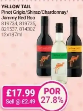 Bestway YELLOW TAIL Pinot Grigio/Shiraz/Chardonnay/ Jammy Red Roo offer