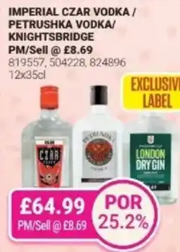 Bestway Imperial czar vodka / petrushka vodka/ knightsbridge offer