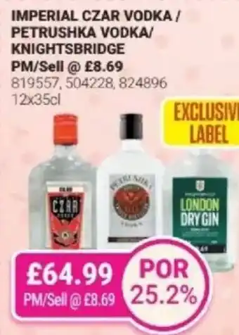 Bestway Imperial czar vodka / petrushka vodka/ knightsbridge offer