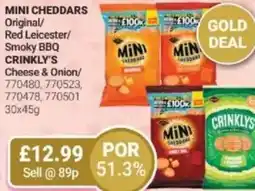 Bestway MINI CHEDDARS Original/ Red Leicester/ Smoky BBQ CRINKLY'S Cheese & Onion/ offer