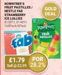 Bestway Rowntree's fruit pastilles / nestle fab strawberry ice lollies offer