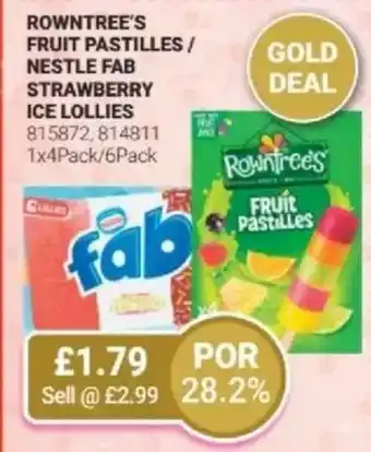 Bestway Rowntree's fruit pastilles / nestle fab strawberry ice lollies offer