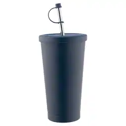 Tesco Tesco Blue Stainless Steel Straw Water Bottle Cup 650ml offer