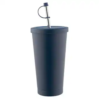 Tesco Tesco Blue Stainless Steel Straw Water Bottle Cup 650ml offer