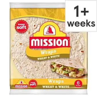 Tesco Mission Deli Wheat & White Wraps 6 Pack 367G offer