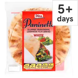 Tesco Dina Paninette 5 Large Traditional Lebanese White Bread Wraps offer