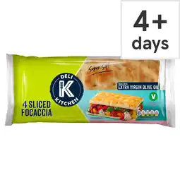 Tesco Deli Kitchen Sliced Focaccia Flatbreads 4 Pack 300g offer