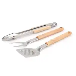 Tesco TESCO BBQ RUBBER WOOD HANDLE TOOLS SET- 3 PC offer