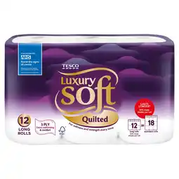 Tesco Tesco Luxury Soft Quilted Toilet Tissue 12 Long Roll offer