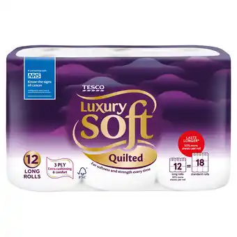 Tesco Tesco Luxury Soft Quilted Toilet Tissue 12 Long Roll offer