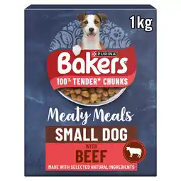 Tesco Bakers Meaty Meals Adult Small Dry Dog Food Beef 1kg offer