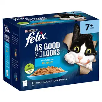 Tesco Felix As Good As it Looks Senior 7+ Fish in Jelly Wet Cat Food 12x85g offer