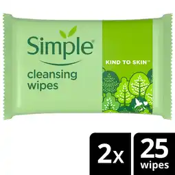 Tesco Simple Cleansing Biodegradable Wipes 2X25 Pack offer