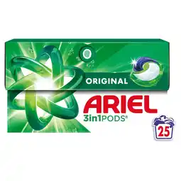 Tesco Ariel All in 1 Washing Pods Original 25 Washes 477.5g offer