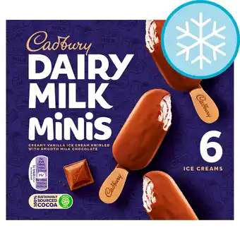 Tesco Cadbury Dairy Milk Minis Vanilla Ice Cream Sticks 6 x 50ml offer