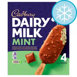Tesco Cadbury Dairy Milk Mint Ice Cream Sticks 4x90ml offer